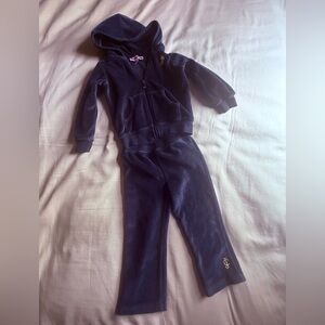 Juicy Couture Navy Blue & Gold Logo Velour Toddler Hoodie & Jogger Set